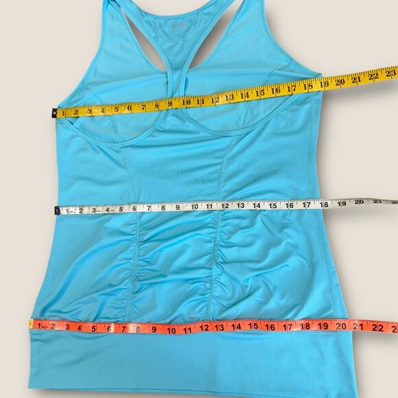 Zella Athletic Racerback Ruched Back Tank Top Gym Activewear Size L Long Blue - Picture 14 of 16